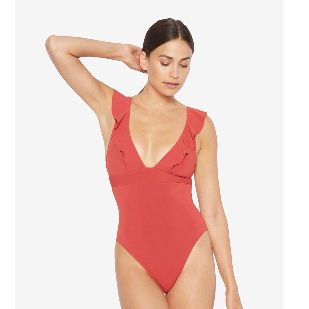 Robin Piccone Ruffle One Piece Swimsuit Red NWT Women’s Size 12 Style 18121